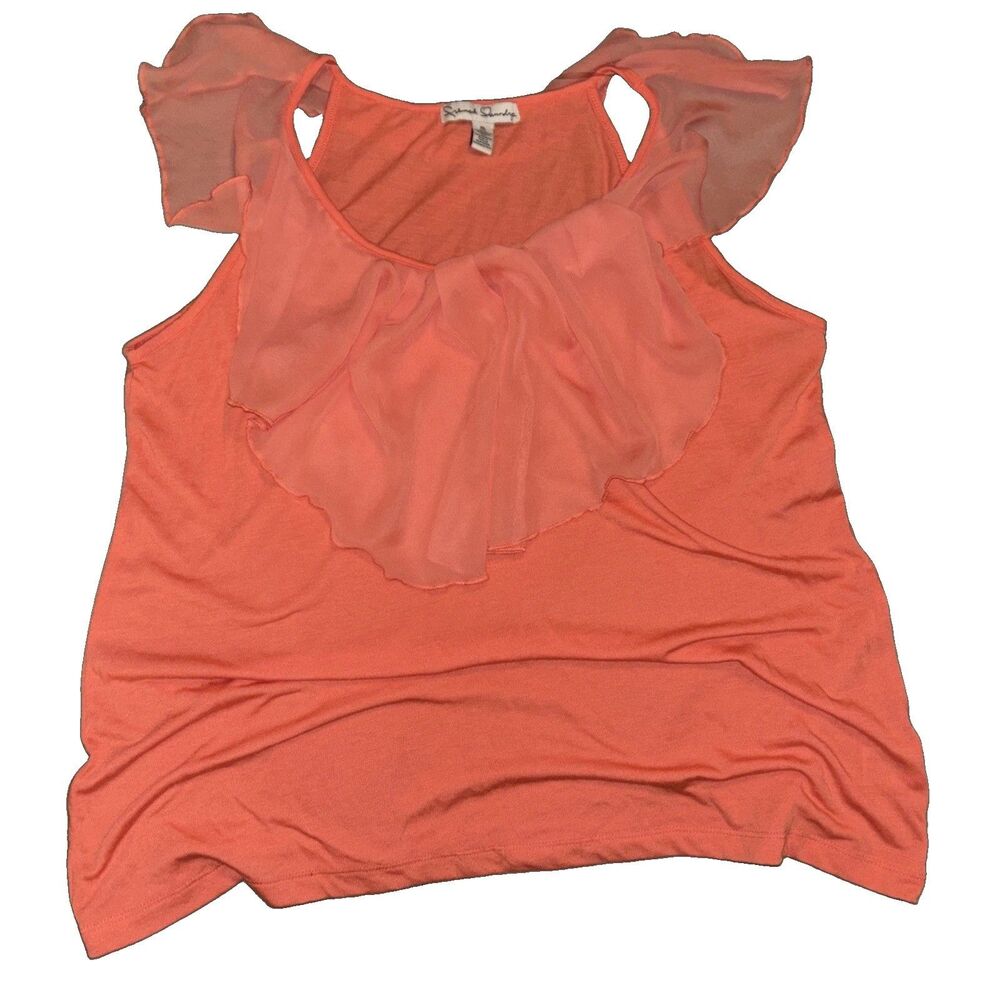 French Laundry Women's Orange Tank Top Ruffled Neckline XL